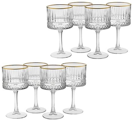 Queensway Home & Dining Cocktail Goblets, Long Stemmed Martini Glasses with Elegant Gold Rim for Sophisticated Entertaining & Gifting, 500ml 8 Pc Sets