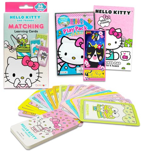 Hello Kitty Activity Set for Girls - Hello Kitty Party Activities Bundle with Hello Kitty Memory Match Flashcards, Coloring Book, Stickers, More | Hello Kitty Playset for Kids