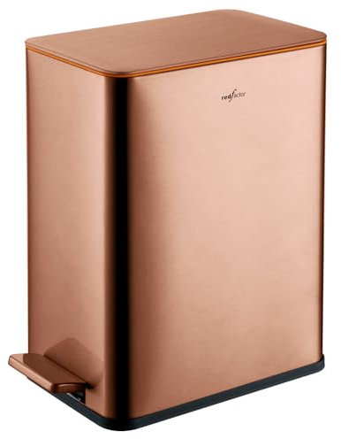 RedFactor Slim 10L Pedal Bin for Narrow Spaces – Stainless Steel Waste Bin with Soft-Close Lid and Removable Inner Bucket for Bathroom, Kitchen, Bedroom or Office (Copper)