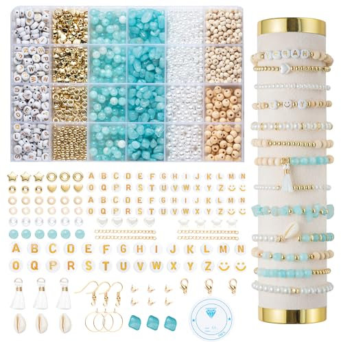 Natürliche Amazonit perlen für armbänder Edelstein Perlen Perlen Set Zum Auffädeln Kit Perlenset Beads für DIY armbänder selber machen Schmuck Halskette Ohrringe Kette für Kinder Erwachsene (Blue)