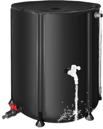 FAMIROSA 50 Gallon / 200L Rain Barrel, Collapsible Rain Barrels to Collect Rainwater from Gutter with Spigots and Overflow, 500D PVC Portable Rain Water Collection Catching System, Water Catcher Tank