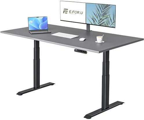 E.For.U® Höhenverstellbarer Schreibtisch Elektrisch 200x100cm - Ergonomischer Steh-Sitz Tisch Verstellbarer, Computertisch Bürotisch Stehschreibtisch, 2 Motoren 3-Fach Teleskop (Dunkelgrau+Schwarz)