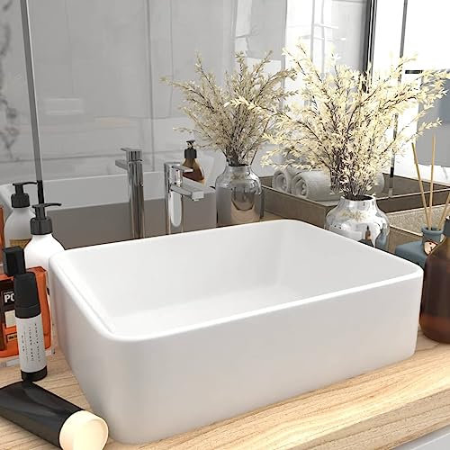 HOMTAKIE Lavabo de lujo blanco mate 41x30x12 cm Cerámica