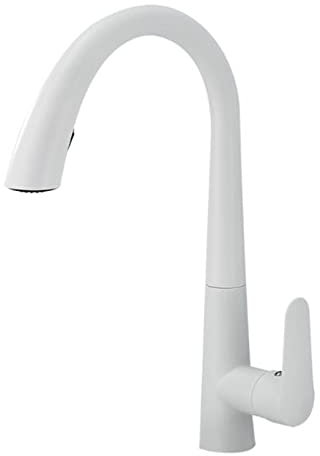 Kitchen Taps with Pull Out Spray White Brass 360° Swivel Hot and Cold Water Kitchen Sink Tap