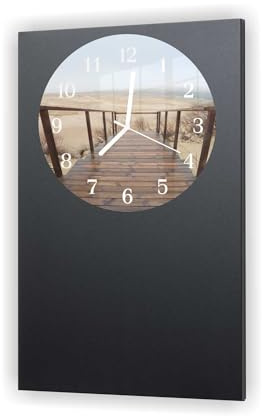 Canvasfly Magnettafel Tafel Kreidetafel Pinnwand Magnetisch Weißer Marker Montageschiene 60 x 40 cm Mit Uhr Und Motiv Strand