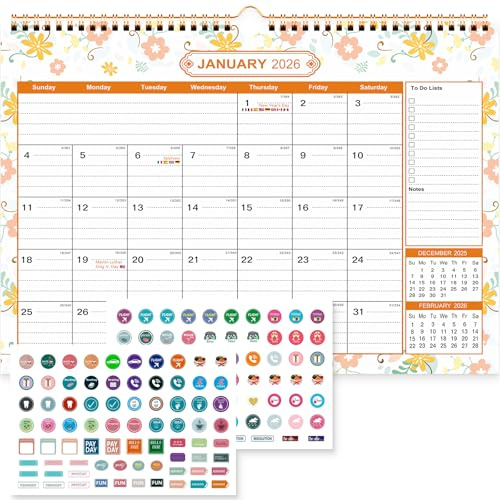 Benjia Kalender Wandkalender 2026-2027 Schuljahr A4, Jan 2026 bis Jun 2027 18 Monate, Blumen Tischkalender Monatskalender mit Ferienübersicht Schutzhülle Planer-Aufklebern