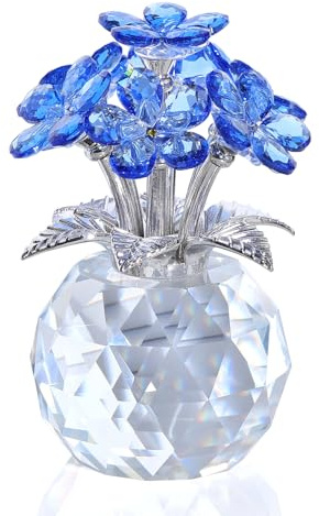 XUZIE Blue Crystal Forget Me Not Flower, Handmade Glass Figurine | Meaningful Gift for Women, Mum, Wife, Girlfriend or Friend, Romantic Keepsake & Home Ornament