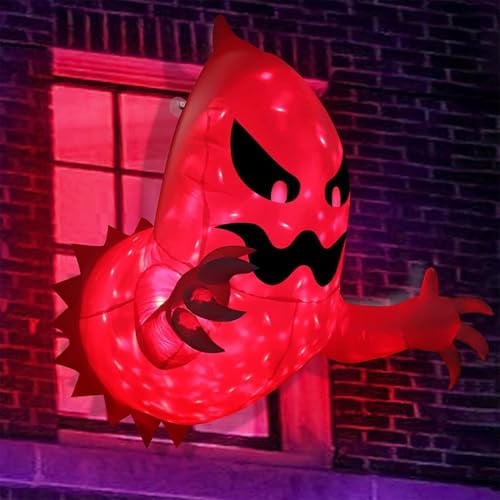 Generisch Halloween Aufblasbar Geist-Gigant Mit Rotes Flammen-LED-Licht, Halloween Deko Aufblasbar XXL Für Den Außenbereich, Deko Für Hof, Rasen, Draußen, Zuhause, Feiertagsparty, 140cm
