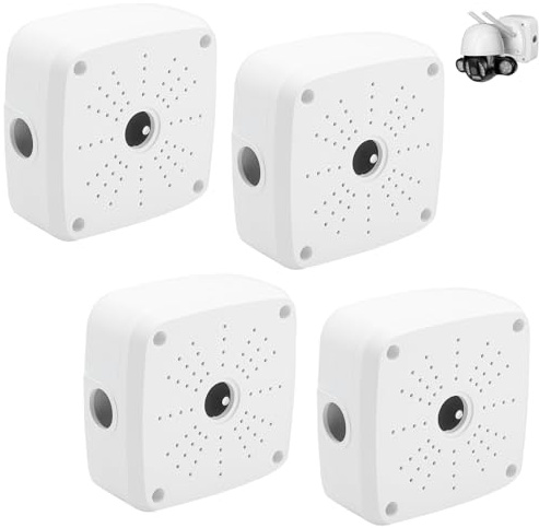 GOEDCH Flip-Cover Kamera Anschlussdose: 4 Stück Universal Anschlussdose für Überwachungskamera aus Dickem Kunststoff, Wasserdichte Dome Kamera Junction Box für Sichere Außenmontage, Weiß