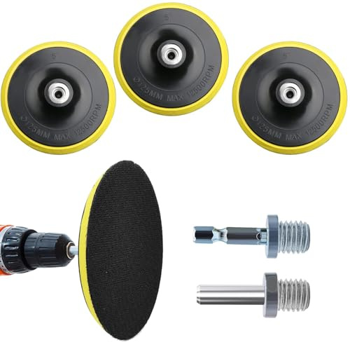 LEOUEANR Pack of 3 Sanding Discs 125mm 5 inch with 1/4 Hex Shank Mandrel & M14 Drill Adapter for Angle Grinders, Random Orbital Sanders, Wood & Metal Polishing Sanding Discs Set