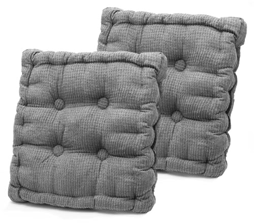 Yuragim 2er Set Stuhlkissen 40x40 cm, Sitzkissen Sitzauflage 8cm Dick Bodenkissen Gartenkissen für Indoor und Outdoor, Steppkissen für Bank, Büro, Haus, Garten Autositze Sitzerhöhung (Dunkelgrau)
