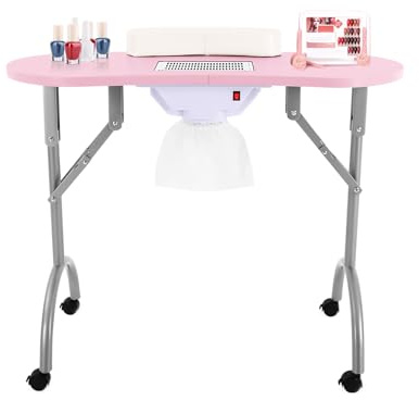 mesterth Maniküre Tisch Mit Saug, Faltbarer Nageltisch, Tragbarer Maniküre Tisch, Mit Schublade, Mobilesmanikürtisch, Für Trimmen, Schönheit, Nagelpflege, Rosa