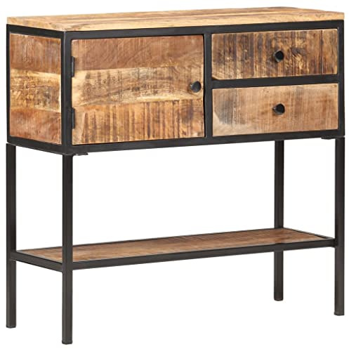 Teenpull Sideboard aus rauem Mangoholz, 85x30x80 cm, Industrie-Design, Flurschrank mit Tür, 2 Schubladen, Ablage, schwarz pulverbeschichteter Eisenrahmen, Robustes Buffet für Wohnzimmer