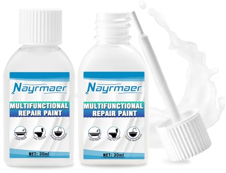Emaille Reparatur Lack, 30ml Badewannenlack, Wasserfest Fliesenlack Badezimmer Weiß, Wandfarbe Ausbessern Weiß Geeignet für Badewannen, Toiletten, Fliesen, Wände, Duschen usw. (60 Milliliters)