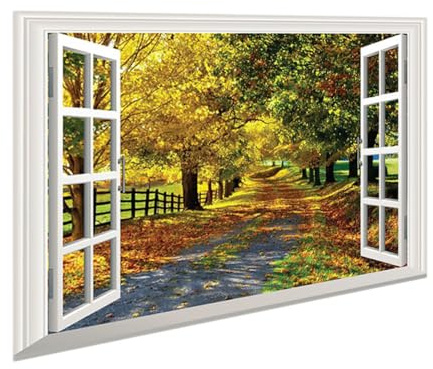 Adhesivo Decorativo para Ventana Falsa de PVC para Pared | Paisaje Exterior Impreso, Aplicación Fácil sobre Superficie Lisa, Uso en Salón y Tienda