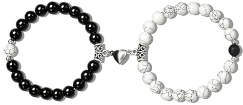XSJIJKAG Partner Armbänder Set mit Magnet Herz & Grußkarte – Valentinstag Geschenke für sie und ihn – Pärchen Armband aus Stein – Paar Armbänder Jahrestag Geschenke mit Box – Einheitsgröße