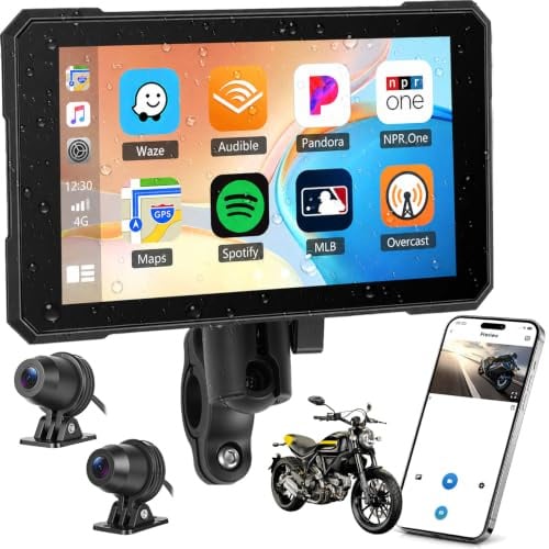 GOHHDL 5 Zoll Carplay Motorrad Display mit Carplay Android Auto, Duale Dashcam GPS Display Android Auto Motorrad mit APP, GPS-Navigation, Siri, Google Assistant, Bluetooth, Wasserdicht