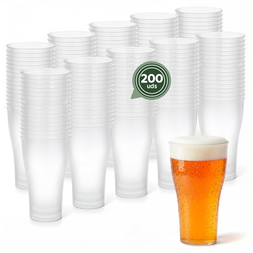 Maxi Products - 200 unidades - Vasos Pinta Plástico Reutilizables Transparentes - 450 cc - Vasos Reciclables - Fiestas, Terrazas, Eventos y Celebraciones - Apto Bebidas Frías - Vaso Duro Resistente