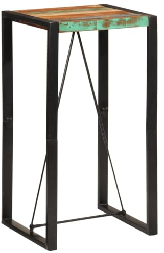 Wynira Bartisch 60 x 55 x 110 cm aus Altholz massiv mit Metallgestell, Stehtisch für Küche, Esszimmer und Wohnzimmer, platzsparend, rustikal im Industrial Look