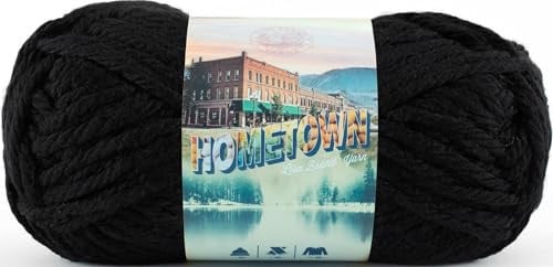 Lion Brand Yarn Hometown Yarn, Super-Bulky Yarn for Knitting, Crocheting, and Crafting, 1 Pack, Oakland Black