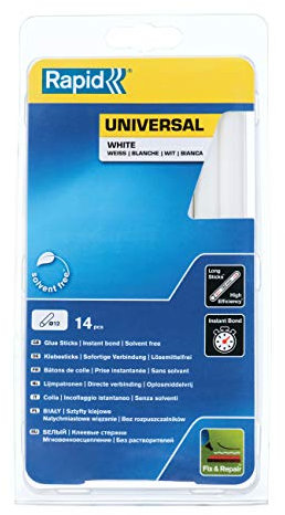 Rapid Heißklebesticks Weiβ Universal, 14 Klebesticks 190mm Länge, Universeller Heiβkleber, für Heißklebepistole 11mm, 12mm