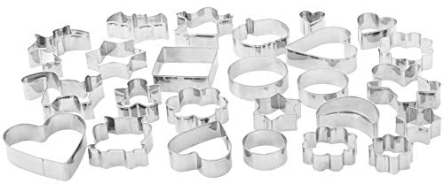 Amazon Basics Juego de moldes de Acero inoxidable para galletas, paquete de 25, Variedad en forma , Plateado
