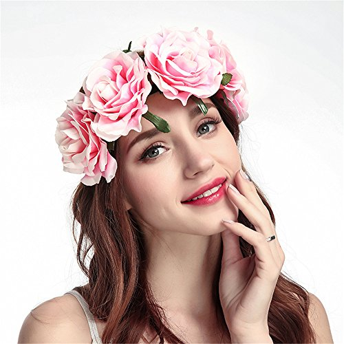 CHSEEO Frauen Mädchen Braut Rosen Blumen Kranz Krone Haarband Floral Girlande Stirnband Kopfstück Kopfschmuck zum Festival Hochzeit Parteien Halloween #2