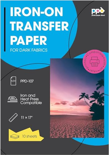 PPD Inkjet Iron-On Dark T Shirt Transfers Paper 11x17 Pack of 10 Sheets (PPD-107-10)