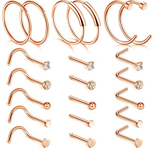 Aroncent 20G Chirurgenstahl Piercing Kristalle Körper Nasenpiercing Klare Acryl PiercingsHelix Ohrring Körperschmuck Set 21PCS