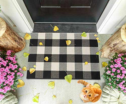 SGALLERIE Tapis tissé Lavable à Carreaux Buffalo Noir et Blanc – Décoration pour intérieur et extérieur – Décoration pour entrée, terrasse, Cuisine, Chambre à Coucher, Salle de Bain et Salle à Manger