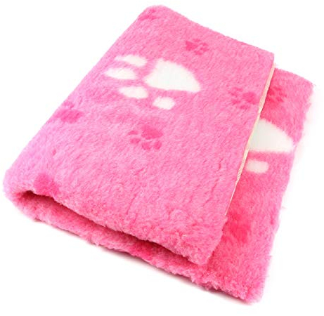 ProFleece Premium Hundedecke Haustiermatte 3-farbig pink mit Pfotenabdruck | Rutschfest | Antibakteriell | Antiallergen | Atmungsaktiv | Isolierend | Waschbar (L = 150 x 100 cm)