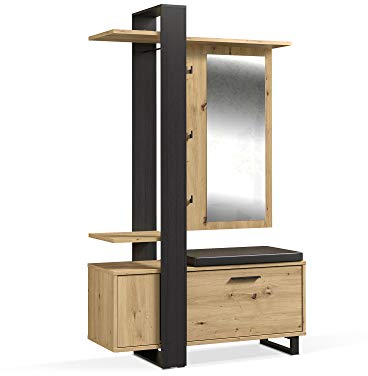 moebel-eins MANATI Kompaktgarderobe, Material Spanplatte, Artisan eichefarbig/schwarz