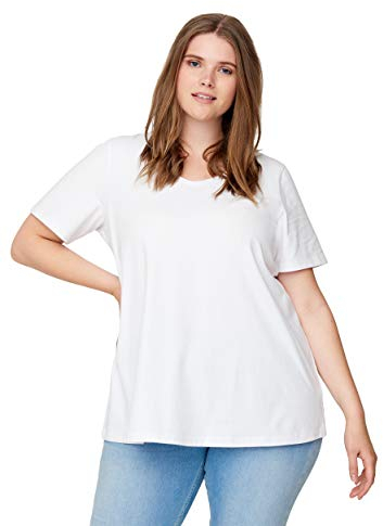 Zizzi Damen Große Größen Einfarbiges Kurzarm T Shirt mit V Ausschnitt Gr - Plus Size Damen Kleidung 46-48 Bright White