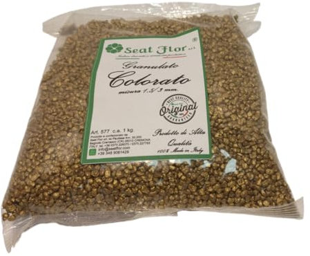 Seat Flor Farbiger Granulat, farbiges Granulat, Farbiger Schotter, Farbiger Granulat (25 Farben erhältlich), Größe 1,5/3 mm im Beutel mit 1 kg (Gold)