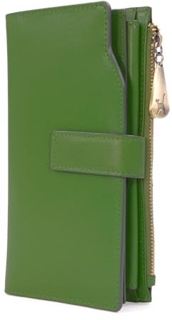 Catwalk Collection Handbags - Grand Portefeuille Cuir - Porte Monnaie Femme - 20 Cartes - Compartiment Téléphone - RFID Blocage - Stella - Vert