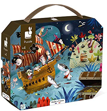 Janod - Puzzle für Kinder Schatzsuche, 36 Teile - Lernspiel - Feinmotorik und Konzentration - Koffer mit Griff - FSC-zertifiziert - Ab 4 Jahren, J02614, Weiß
