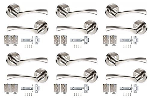 Haven Heritage Door Handles Chrome & Satin Duo Twist Interior Lever on Rose + Tubular Latch & Hinges Pack of 6
