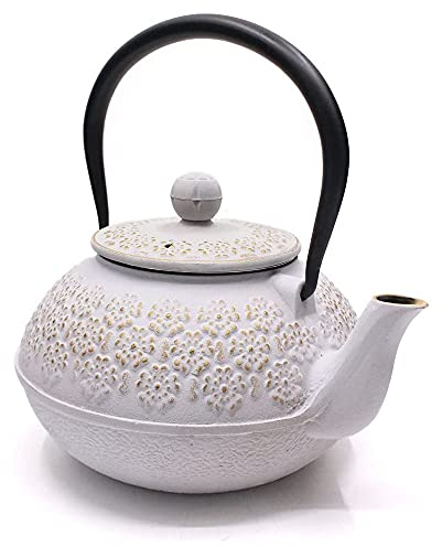 Webao Teekanne aus Gusseisen mit Teesieb, japanischer Teekessel 800 ml, für 4 Tassen, Weiß