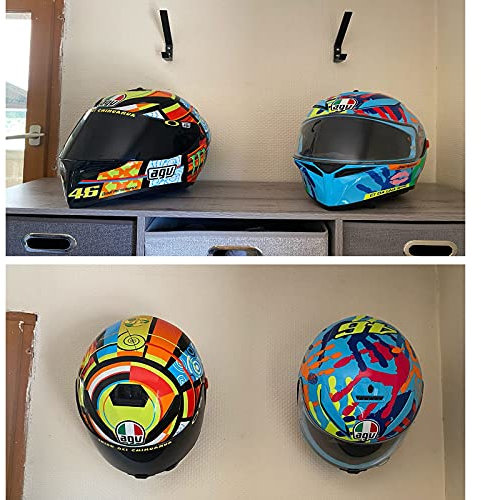 Pmsanzay 2 Pack Motorcycle Helmet Hook Multi-Purpose Jacket Hanger Keys Bags Holder Wall Mount Rack Cloth Display Rack Hat Hook for Home Kitchen Door Cabinet - Hardware Included Easy to Install.