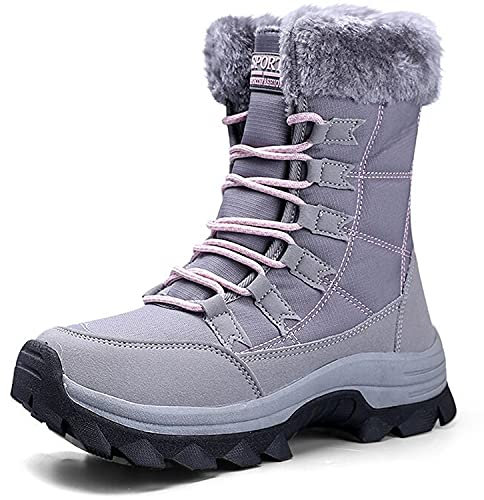 VLOOKST Stivali da Neve Donna Scarpe da Camminata Invernali Impermeabile Antiscivolo Caldo Pelliccia Foderati Passeggiate Stivaletti Sneaker Casual Outdoor Stivali da Escursionismo Grigio 40EU