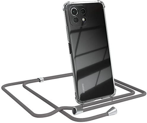 EAZY CASE Handykette kompatibel mit Xiaomi Mi 11 Lite/Mi 11 Lite 5G / 11 Lite 5G NE Handyhülle mit Umhängeband, Handykordel mit Schutzhülle, Silikonhülle, Hülle mit Band, Stylische Kette, Anthrazit
