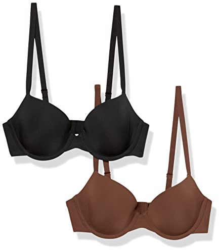 Amazon Essentials Women's Half-Cup Microfibre Bra with Adjustable Straps - Discontinued Colours, Pack of 2, Deep Brown, 32A