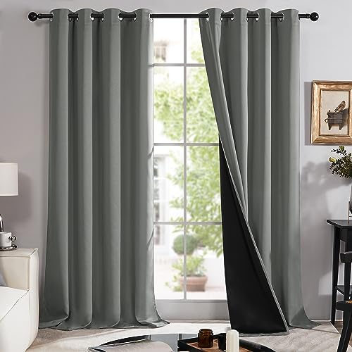 Deconovo 100% Vollständige Blickdichter Gardinen mit Ösen, Wärmeisolierende Vorhänge, Doppellagige Verdunklungsvorhänge, Schwerer Vorhang Hitzeschutz, 240x140 cm(HöhexBreite), Grau Grün, 2er Set