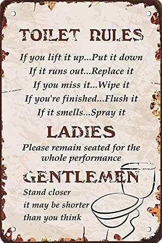 Vintage Wandposter Metallschild Toilette Regeln für Damen und Herren, Wanddekoration, Nostalgisches WC/Badezimmer/Waschzimmer/Toilette, 20,3 x 30,5 cm