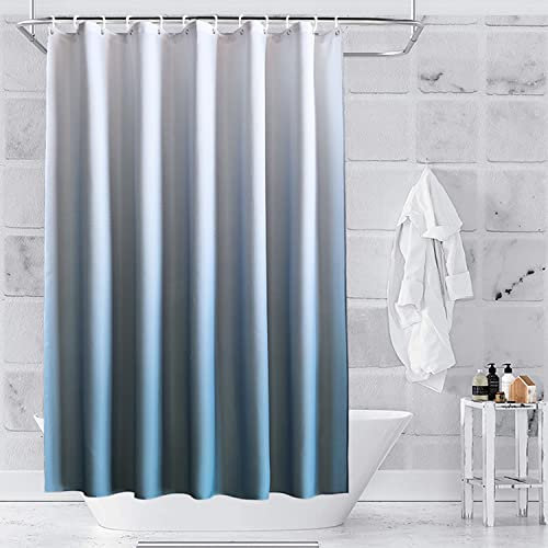 WedDecor Rideau de douche imperméable et résistant à la moisissure 100 % polyester avec 12 crochets de rideau, dégradé bleu et blanc, 180 cm x 200 cm, Bleu/Blanc, 180x200cm