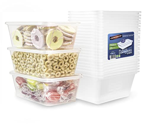 25Takeaway Plastic Containers With lids 750ml - Microwave and Dishwasher safe - Ideal for Food storage and Meal Prep - BPA free,recyclable,reusable