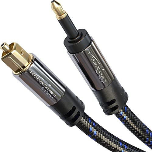 KabelDirekt – Mini-TOSLINK-Audiokabel – 7,5m – Nylon | Mini-TOSLINK-auf-TOSLINK-Glasfaserkabel mit Nylon-Braiding – für Soundbar, Stereoanlage, Verstärker & HiFi, S/PDIF