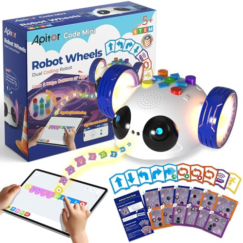 Apitor Robot Wheels - Programmierbarer Roboter Für Kinder ab 5+, STEM-Lernspielzeug mit Bildschirmfreien Programmierkarten & App-Steuerung, Weihnachten & Geburtstag Geschenk für 5-7-Jährige