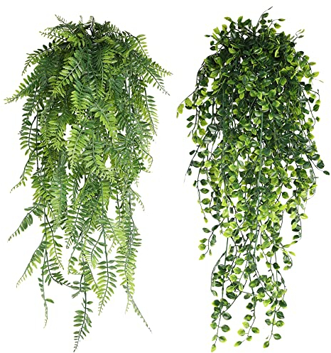 Zasvec Kunstpflanze Hängend 2 Stück Grün Künstliche Hängepflanzen Vine Künstliche Pflanzen Plastikpflanzen Hängend Outdoor Kunststoffpflanzen Künstliche Ivy für Hausgarten Indoor Outdoor Decor, 79cm