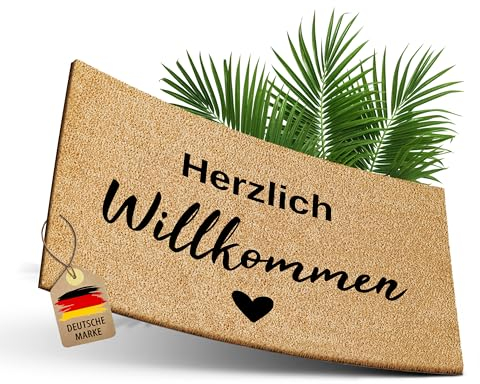 ElbFuchs Kokos Fußmatte 75x25cm Willkommen I Extra langlebige & rutschfeste Kokosmatte I Für Innen & Überdachte Außenbereiche I Ideal als schmale Schmutzfang- und Eingangsmatte